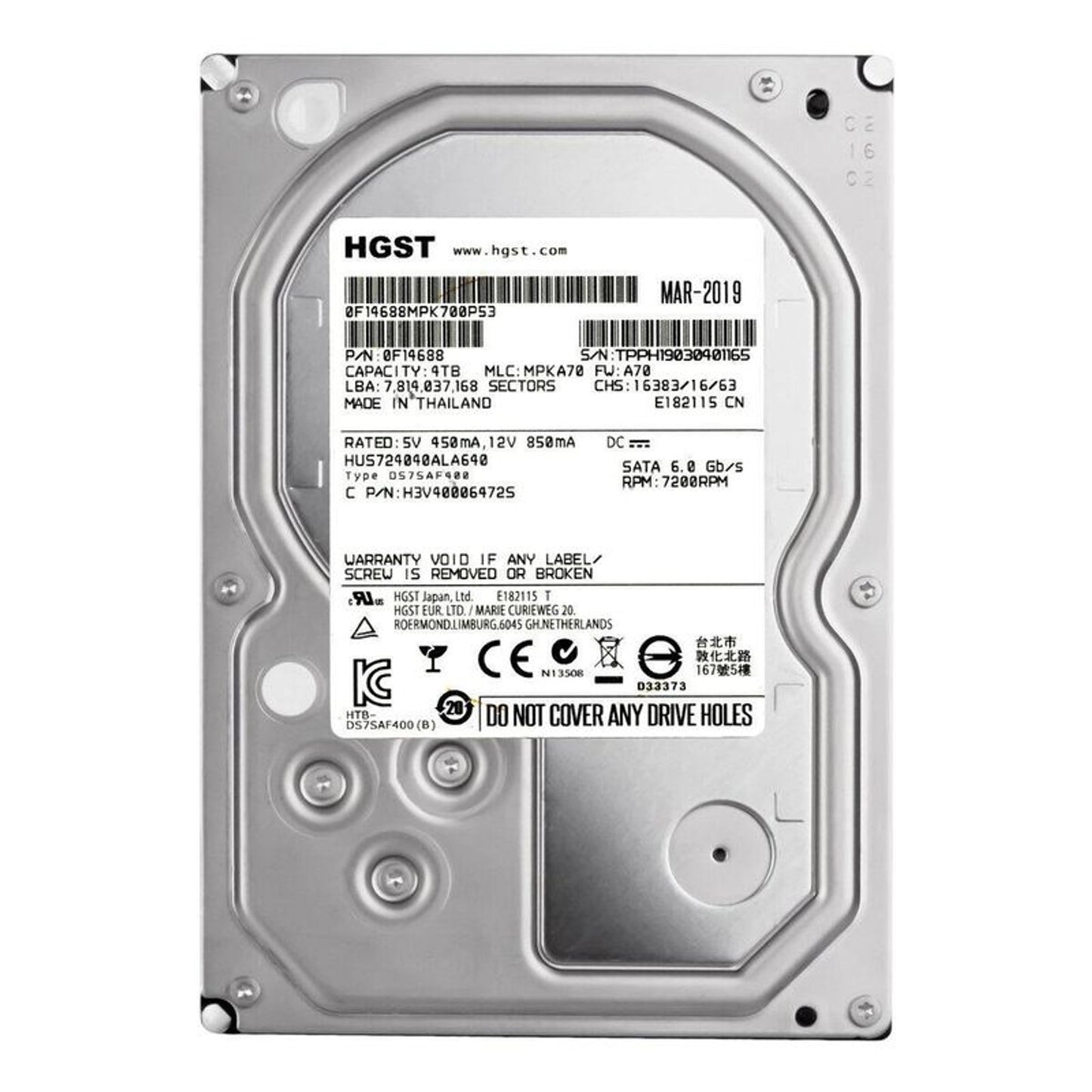HGST Ultrastar 7K4000 HUS724040ALA640 4TB 7200 RPM 64MB Cache SATA 6.0Gb/s 3.5" Enterprise Internal Hard Drive (Used)