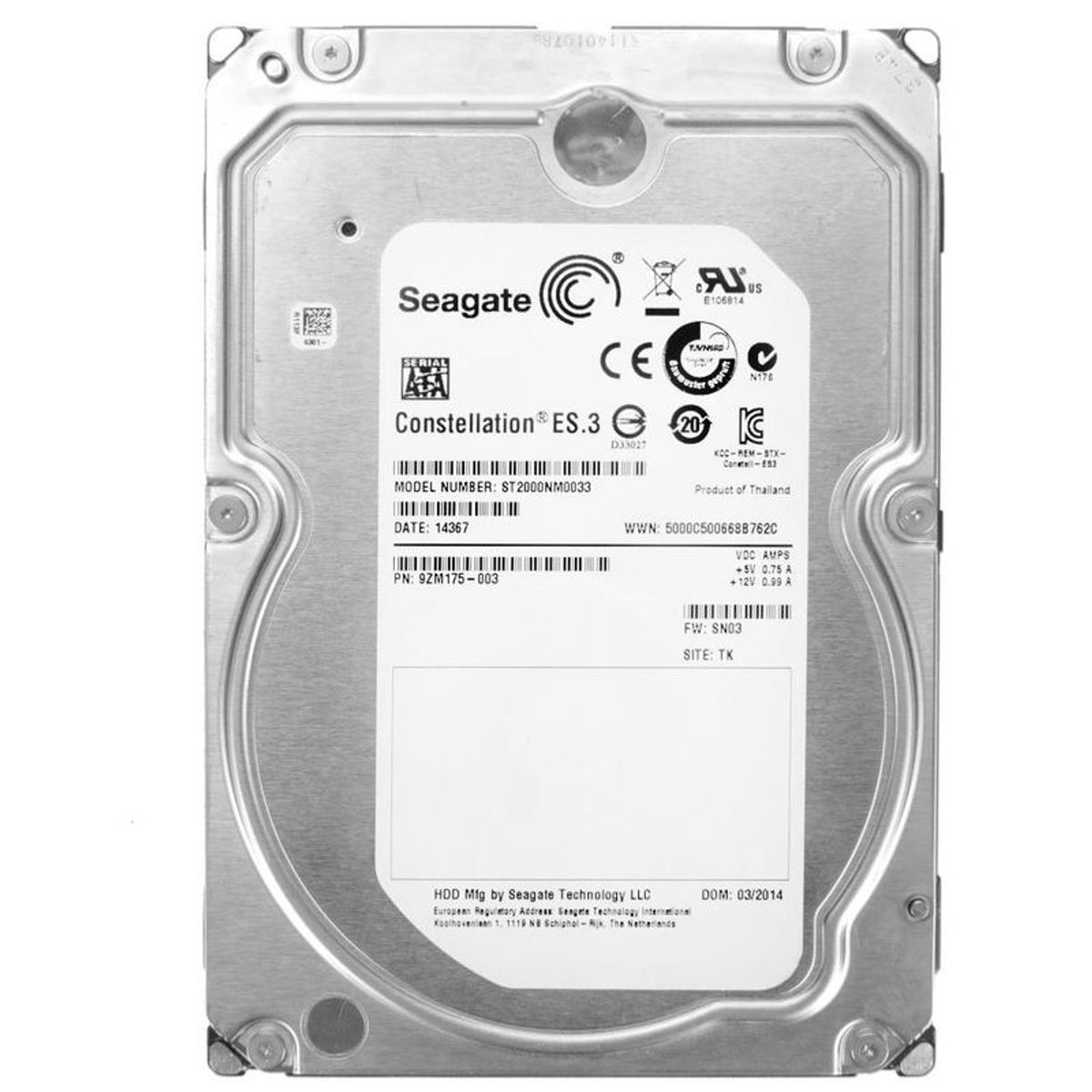 Seagate Constellation ES.3 ST2000NM0033 2TB 7200 RPM 128MB Cache SATA 6.0Gb/s 3.5" Enterprise Internal Hard Drive (Used)