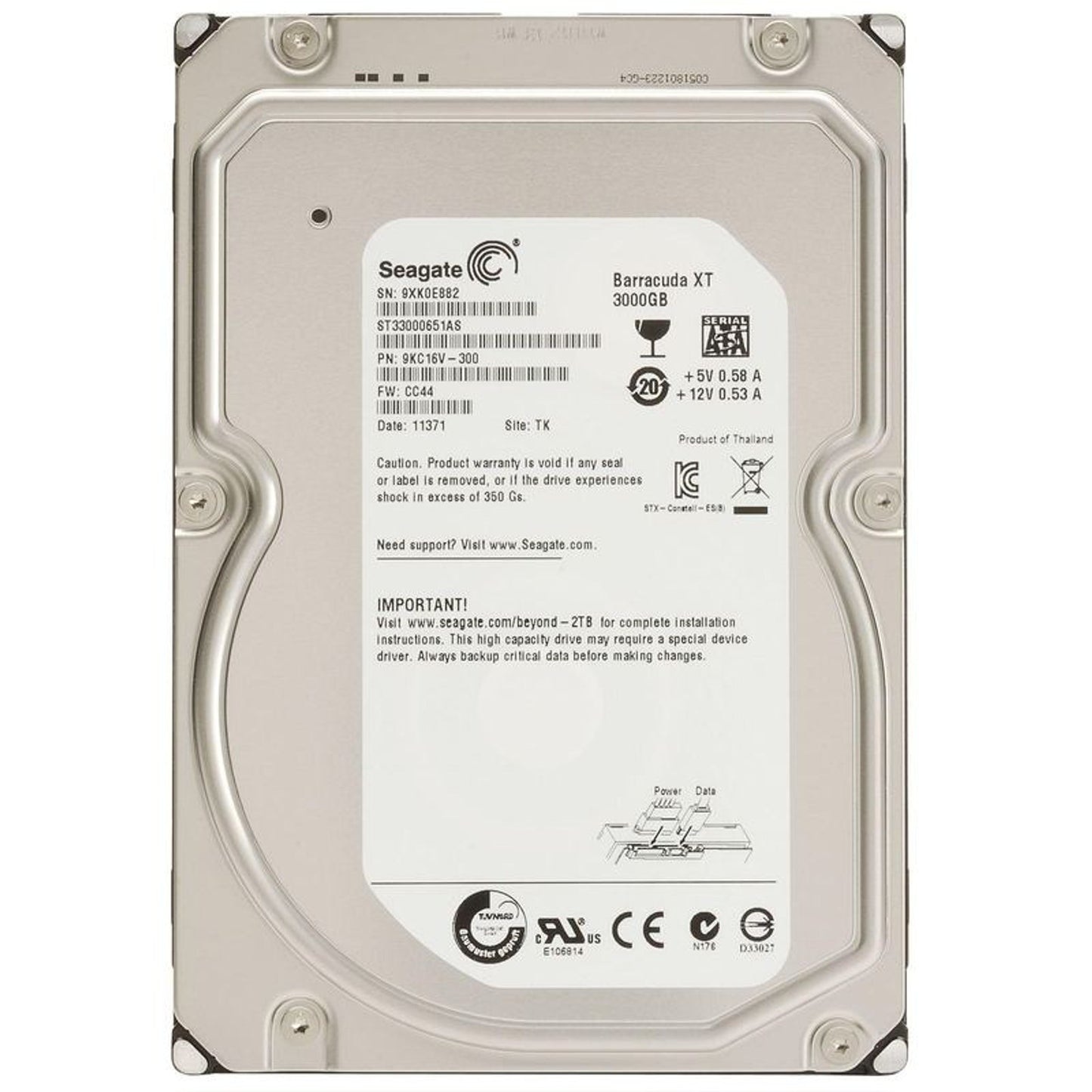 Seagate Constellation ST33000651AS 3TB 7200 RPM 64MB Cache SATA 3.0Gb/s 3.5" Enterprise Internal Hard Drive (Used)