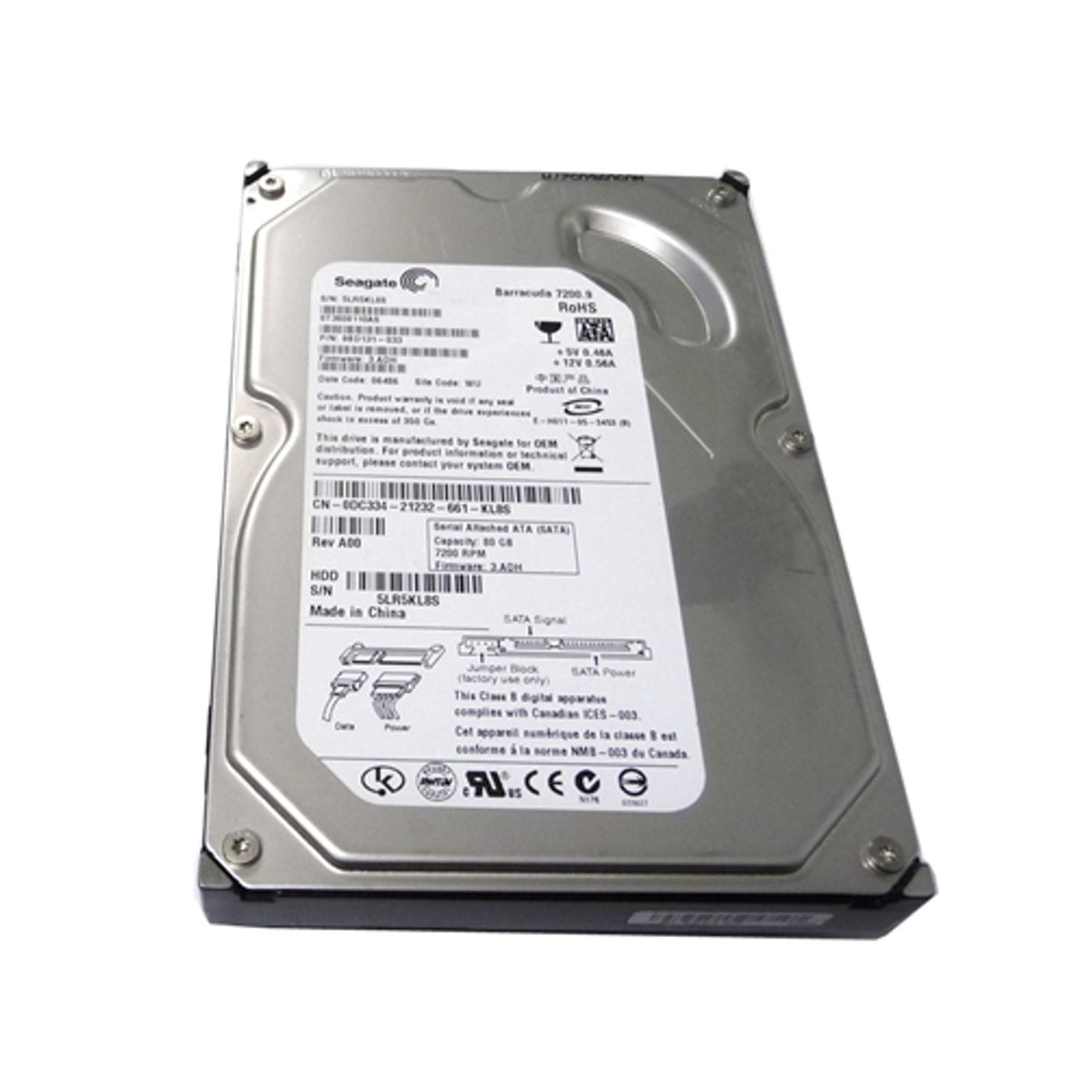 Seagate Barracuda 7200.9 ST3808110AS 80GB 7200RPM 8MB Cache SATA 3.0GB/s 3.5" Hard Drive (Used)