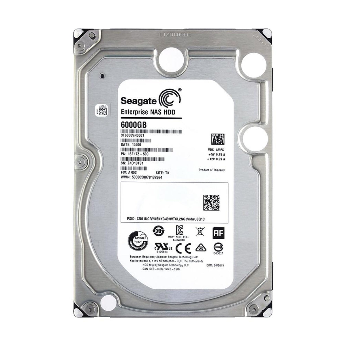 Seagate 6TB Enterprise NAS HDD SATA 6Gb/s 128MB Cache 3.5-Inch Internal Bare Drive (ST6000VN0001) (Used)