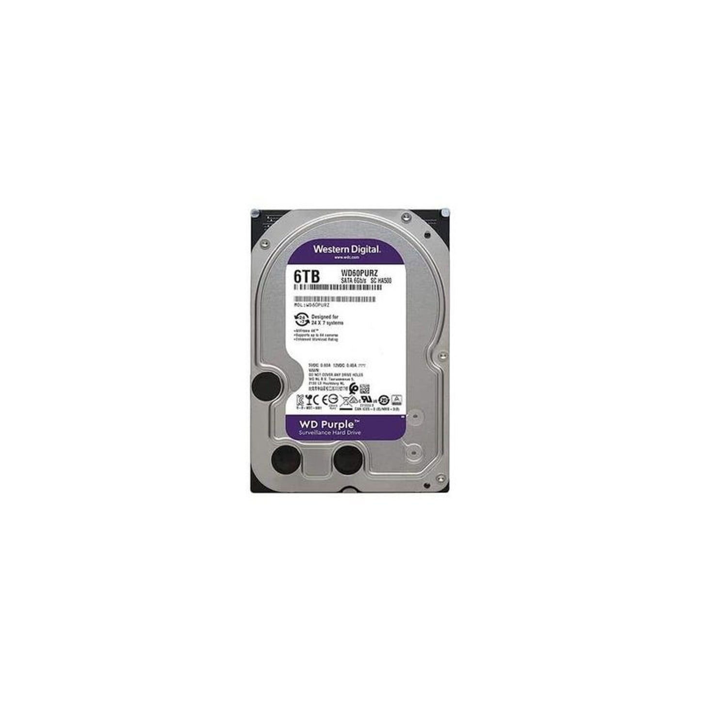 Western Digital Purple WD60PURZ 6TB 5400 RPM 64MB Cache SATA 6.0Gb/s 3.5" Surveillance Internal Hard Drive (Used)