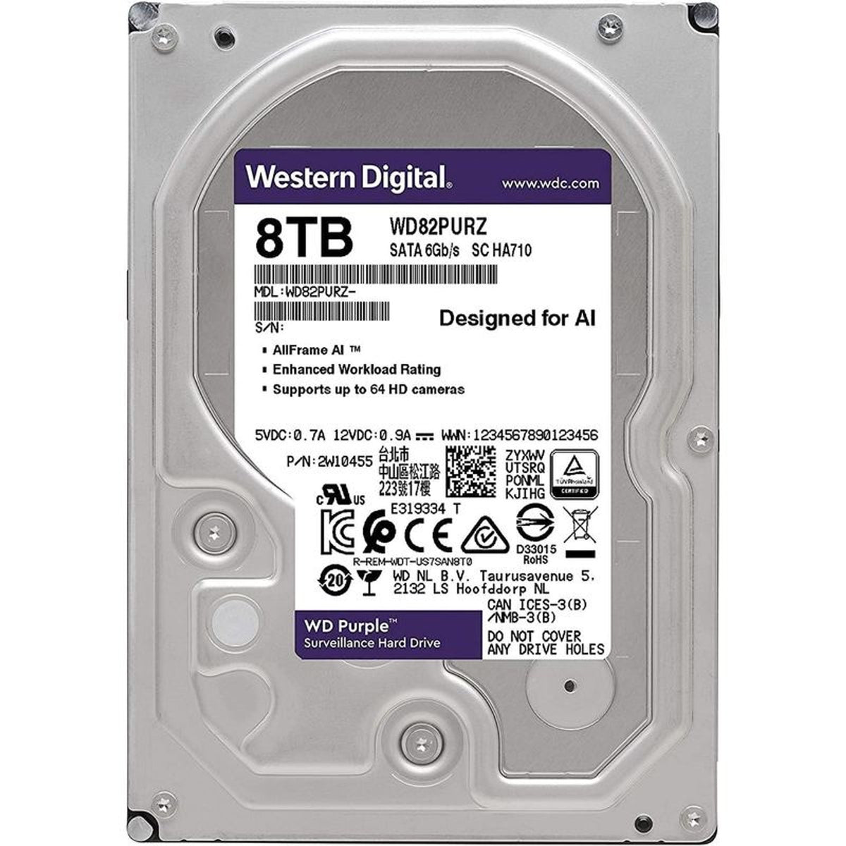 Western Digital Purple WD82PURZ 8TB 5400 RPM 64MB Cache SATA 6.0Gb/s 3.5" Surveillance Internal Hard Drive (Used)