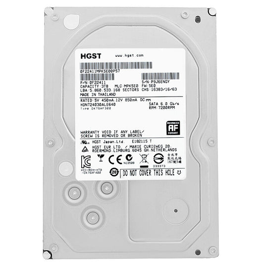 HGST Deskstar NAS HDN724030ALE640 3TB 7200 RPM 64MB Cache SATA 6.0Gb/s 3.5" Internal Hard Drive (Used)