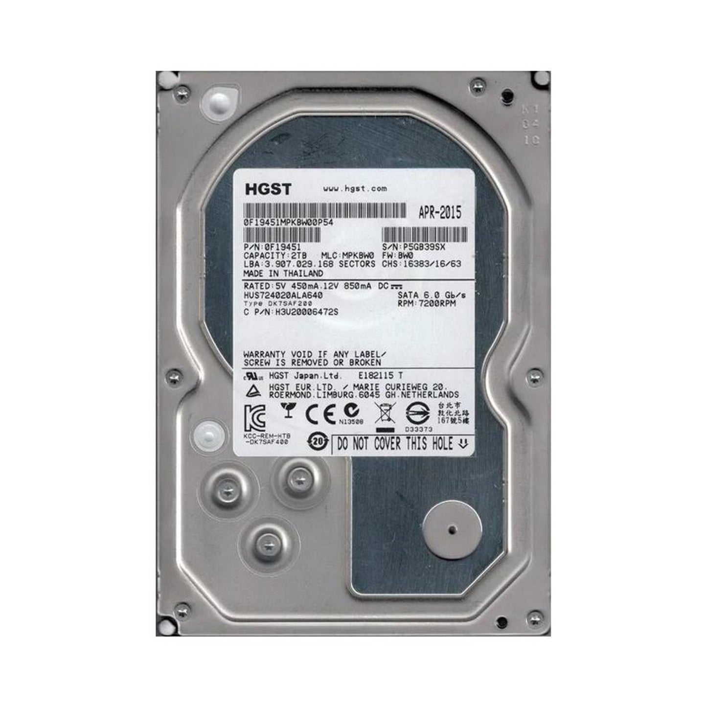 HGST Ultrastar 7K4000 HUS724020ALA640 2TB 7200 RPM 64MB Cache SATA 6.0Gb/s 3.5" Enterprise Internal Hard Drive (Used)