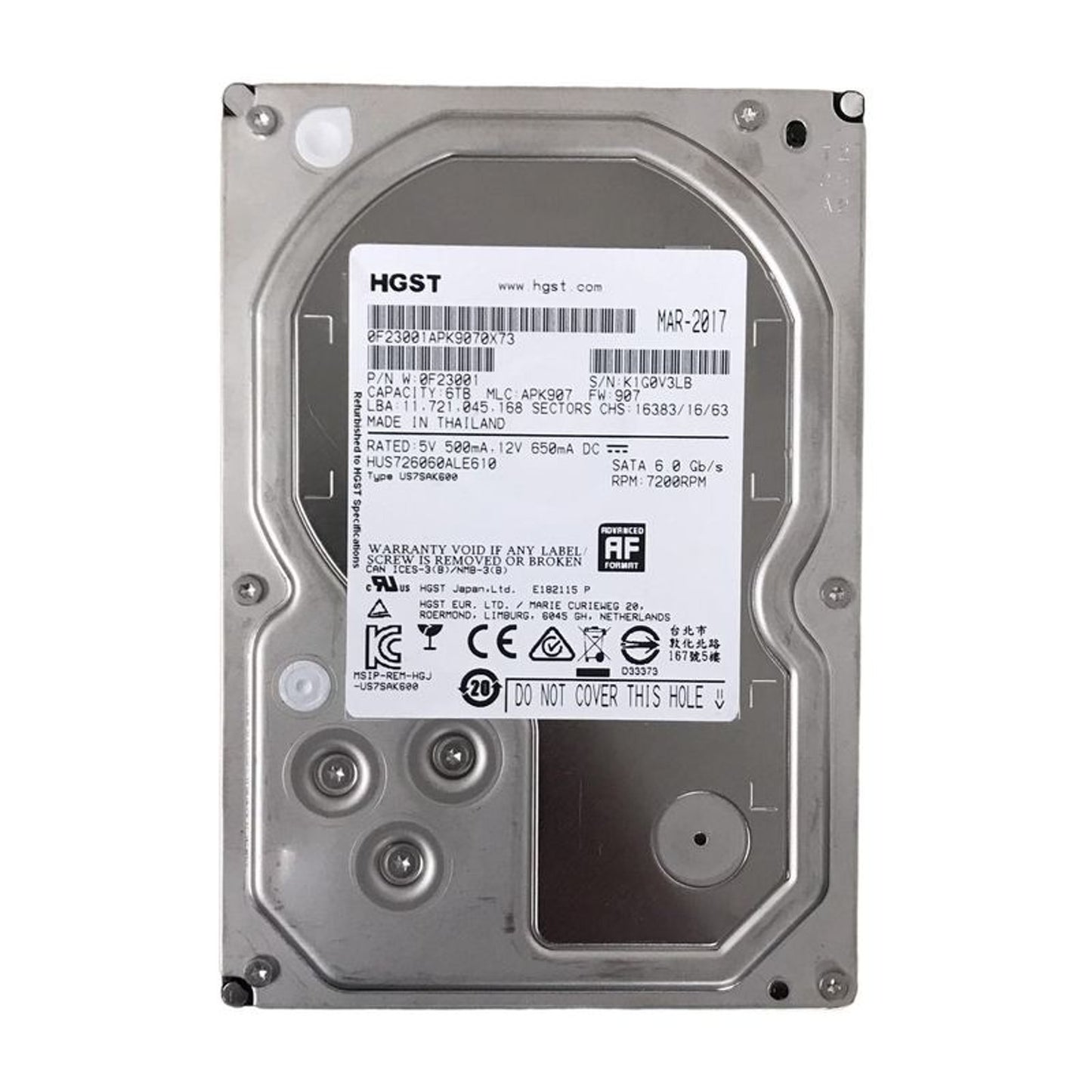 HGST Ultrastar 7K6000 HUS726060ALE610 6TB 7200 RPM 128MB Cache SATA 6.0Gb/s 3.5" Enterprise Internal Hard Drive (Used)