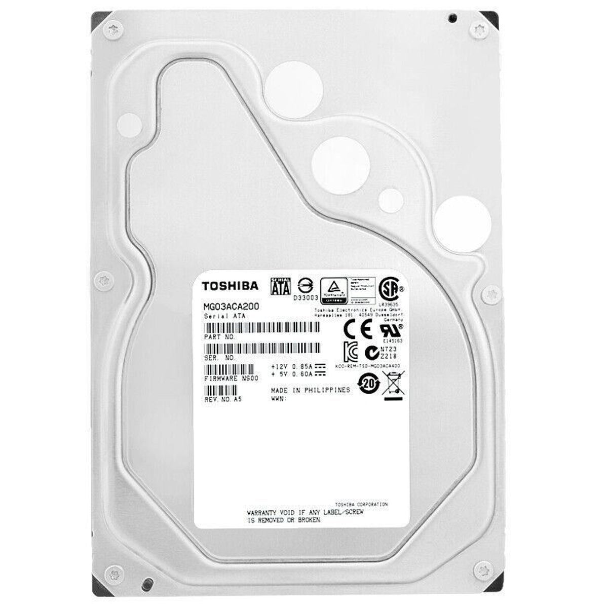 Toshiba MG03 Enterprise Capacity MG03ACA200 2TB 7200 RPM 64MB Cache SATA 6.0Gb/s 3.5" Enterprise Internal Hard Drive (Used)