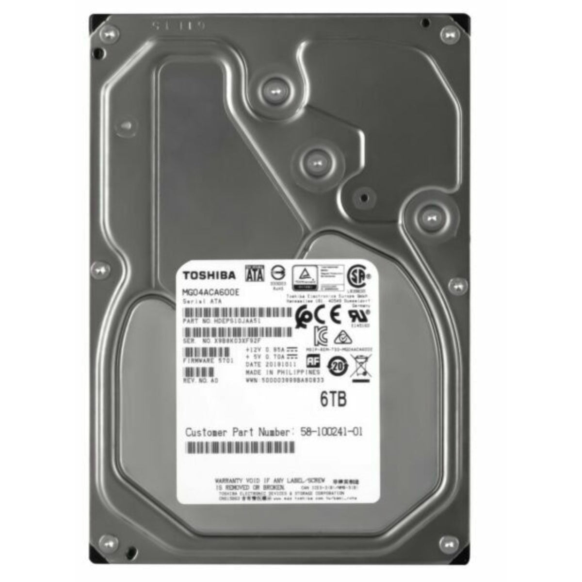 Toshiba MG04 Enterprise Capacity MG04ACA600E 6TB 7200 RPM 128MB Cache SATA 6.0Gb/s 3.5" Enterprise Internal Hard Drive (Used)