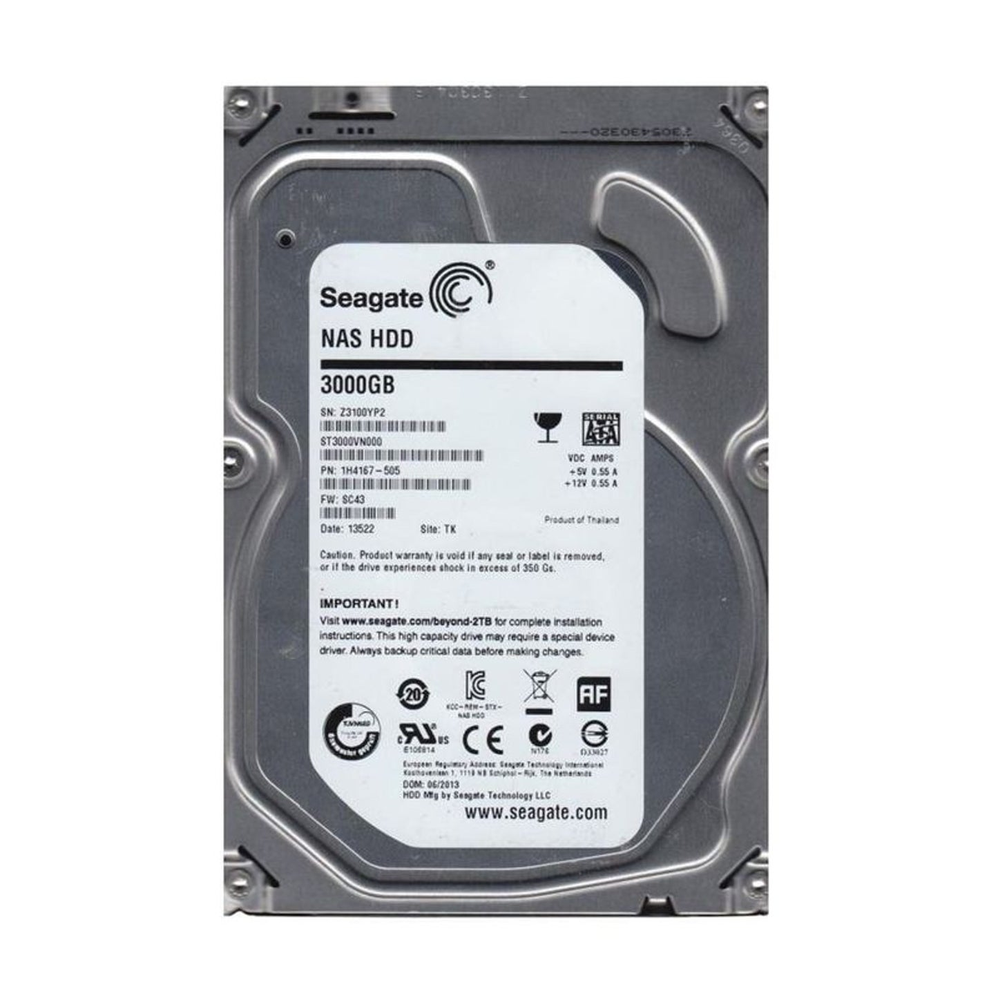 Seagate IronWolf ST3000VN000 3TB 5400 RPM 256MB Cache SATA 6.0Gb/s 3.5" NAS Internal Hard Drive (Used)