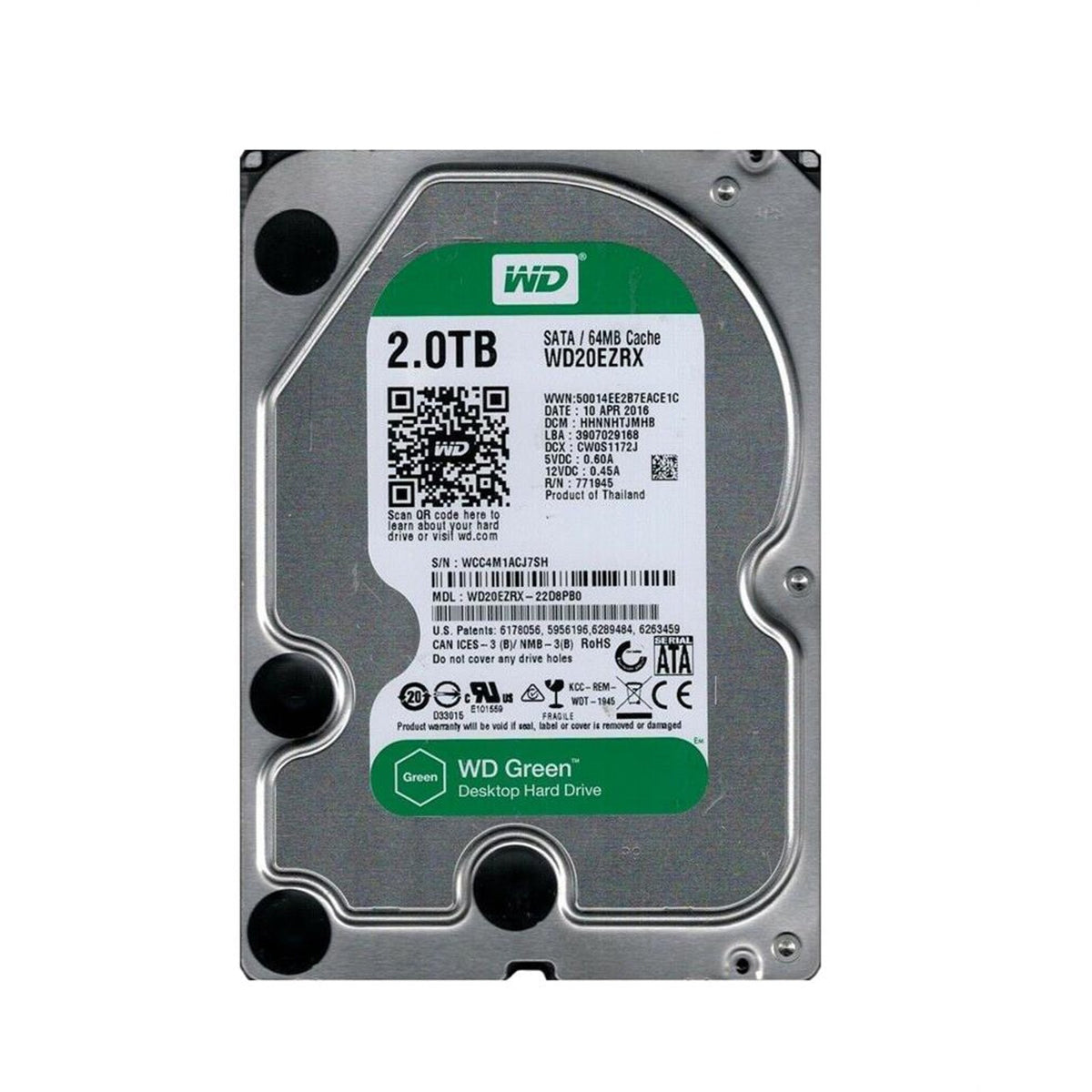 Western Digital WD Green WD20EZRX 2TB IntelliPower 64MB Cache SATA 6.0Gb/s 3.5" Internal Hard Drive (Used)