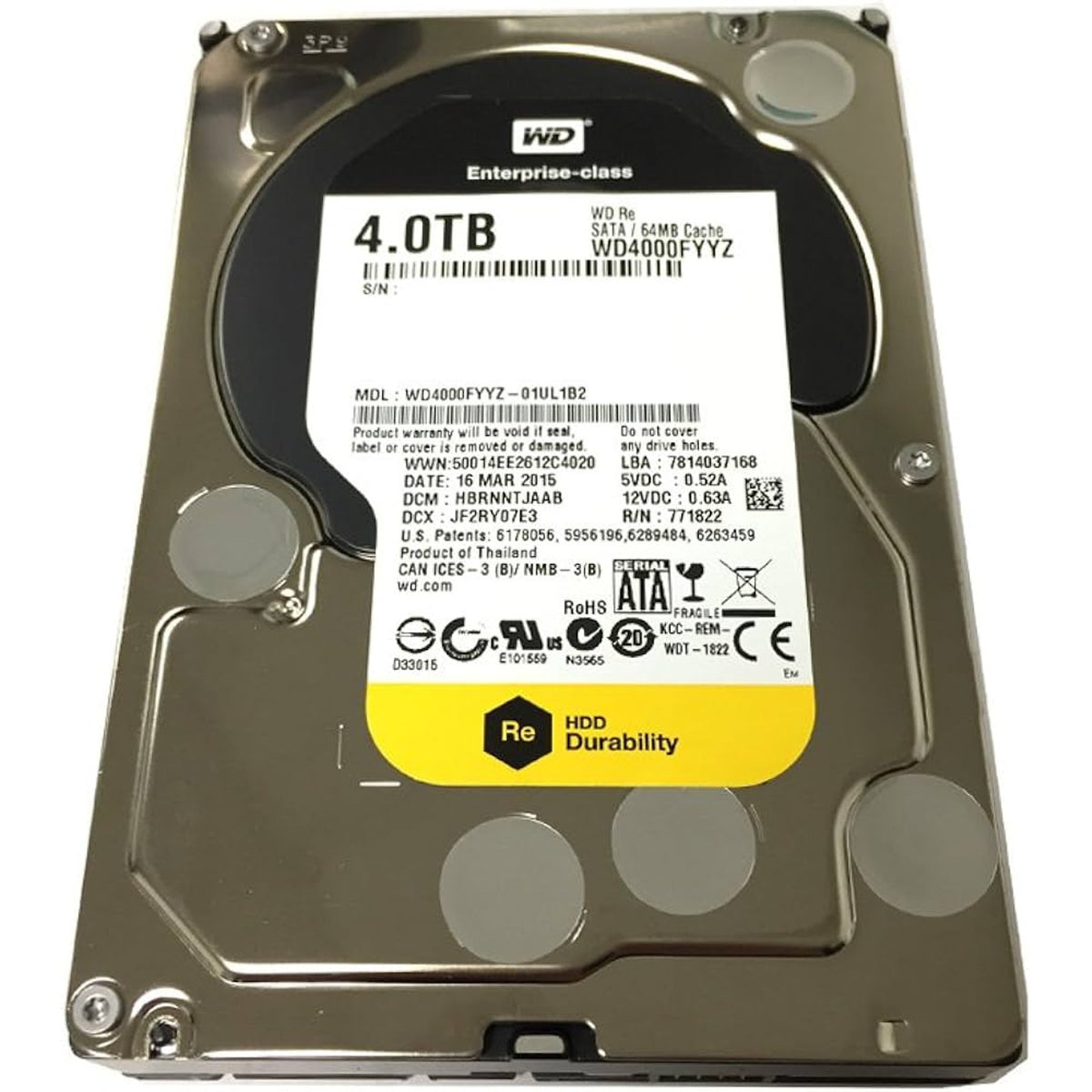 Western Digital WD4000FYYZ Re 4TB Datacenter Capacity Hard Disk Drive - 7200 RPM Class SATA 6Gb/s 64MB Cache 3.5 inch (Used)