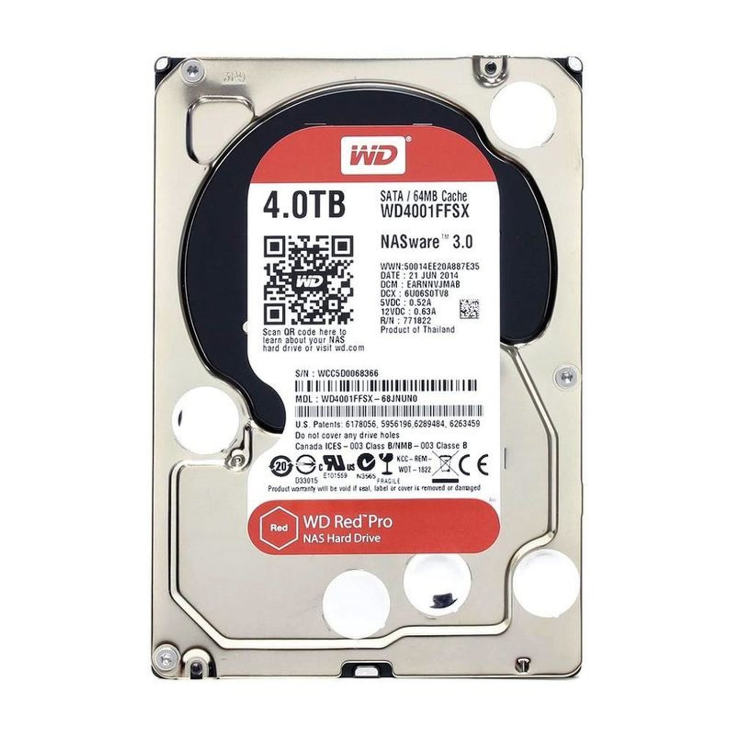 WD Red Pro WD4001FFSX 4TB 7200 RPM 128MB Cache SATA 6.0Gb/s 3.5" NAS Internal Hard Drive (Used)