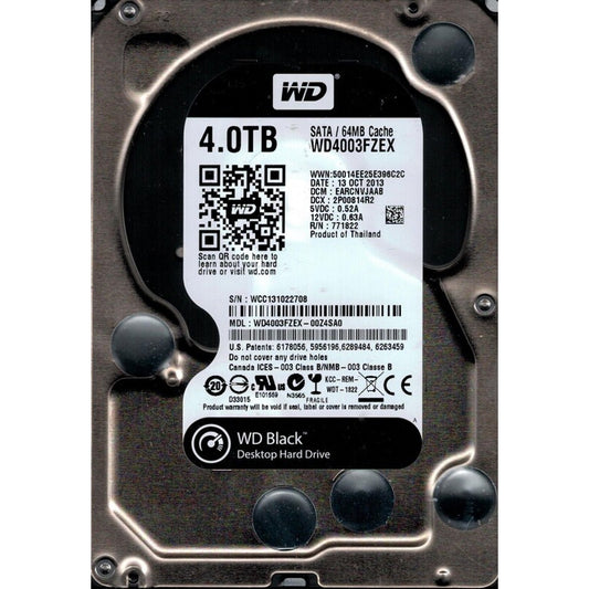 WD Black WD4003FZEX 4TB 7200 RPM 64MB Cache SATA 6.0Gb/s 3.5" Desktop Internal Hard Drive (Used)