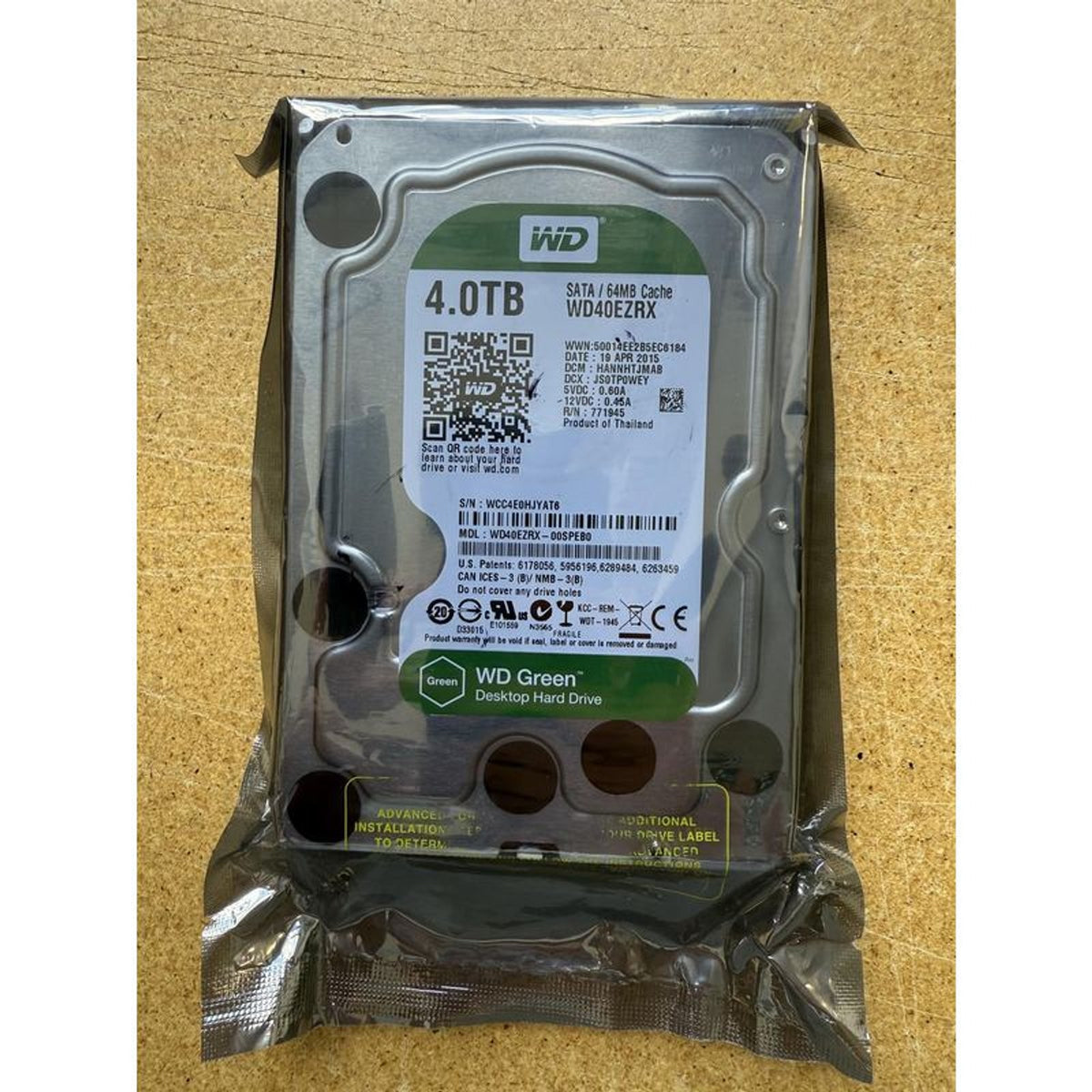 Western Digital Green WD40EZRX 4TB 5400 RPM 64MB Cache SATA 6.0Gb/s 3.5" Desktop Internal Hard Drive (Used)